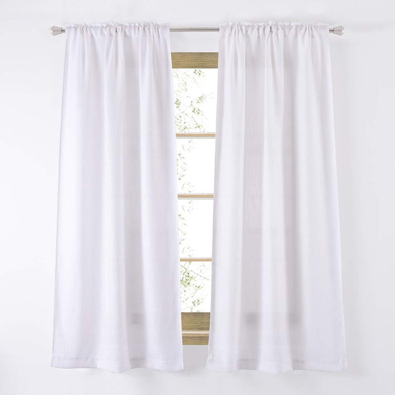 Valea Home Soft Burlap Natural Rod Pocket Window Curtain Panels for Living Room, 37 inches x 63 inches, 1 Panel, White - Image 1